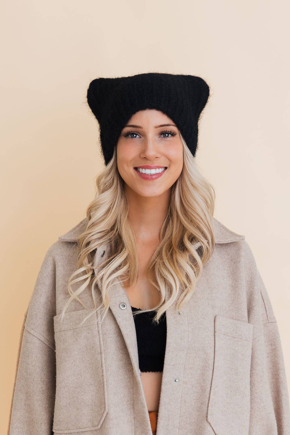 Cozy Cat Eared Beanie in Black
