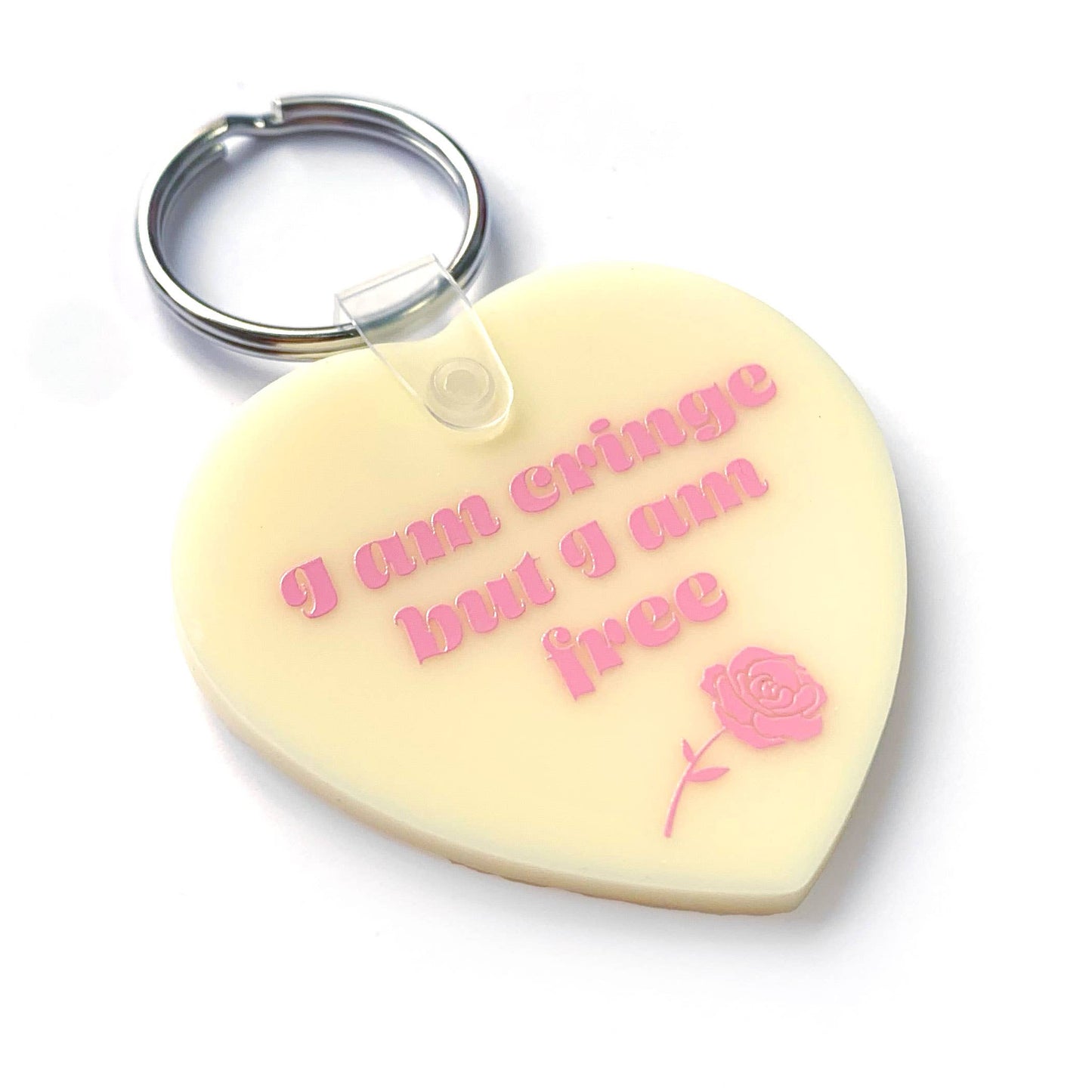 I Am Cringe But I Am Free Heart Shaped Vinyl Keychain