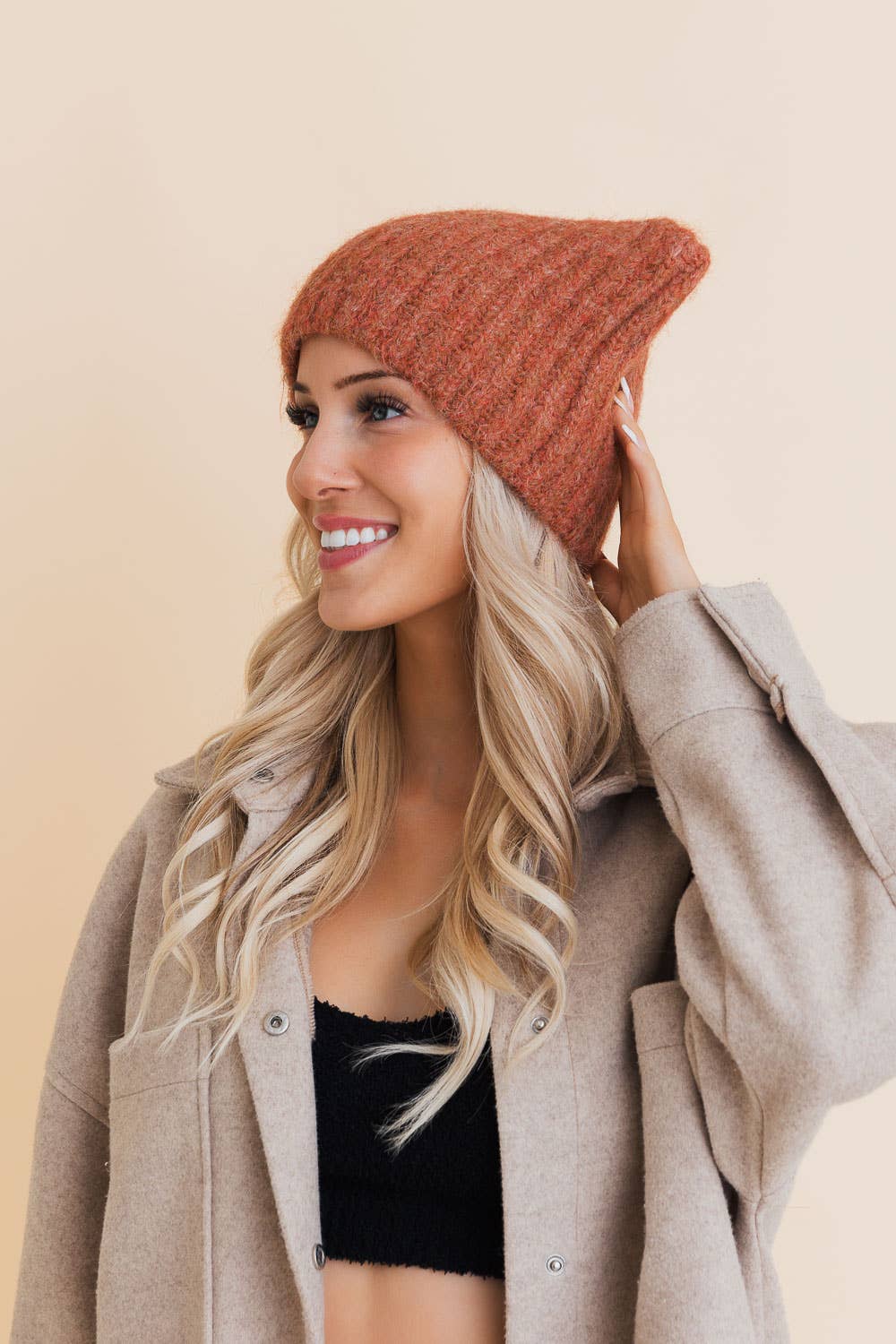 Cozy Cat Eared Beanie in Rust