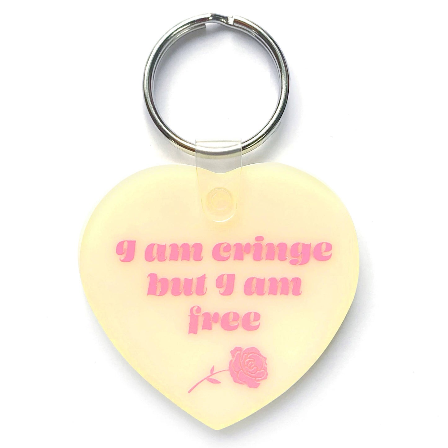 I Am Cringe But I Am Free Heart Shaped Vinyl Keychain