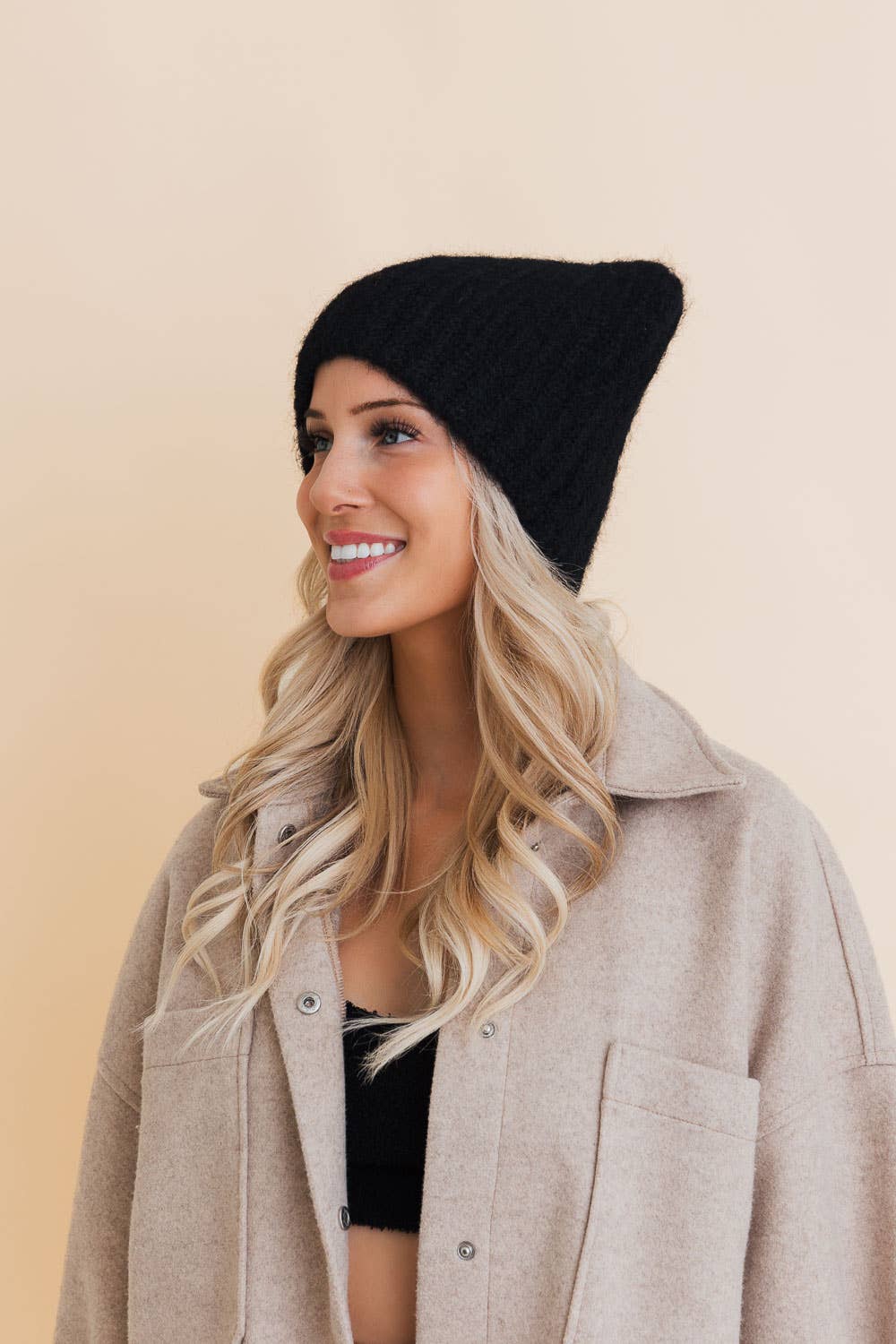 Cozy Cat Eared Beanie in Black