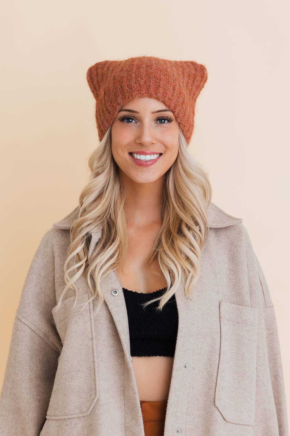 Cozy Cat Eared Beanie in Rust