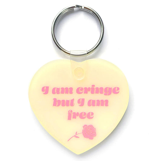 I Am Cringe But I Am Free Heart Shaped Vinyl Keychain