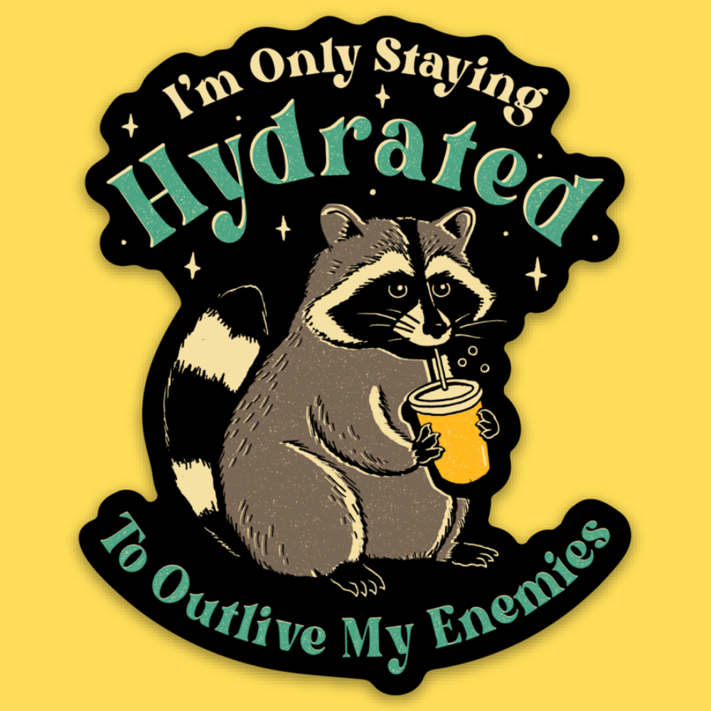 'Staying Hydrated' Raccoon Sticker