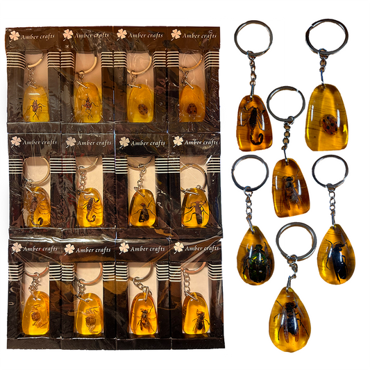 Insects in Amber, Natural Bug Keychain or Bag Charm - Unique Specimens for Collectors